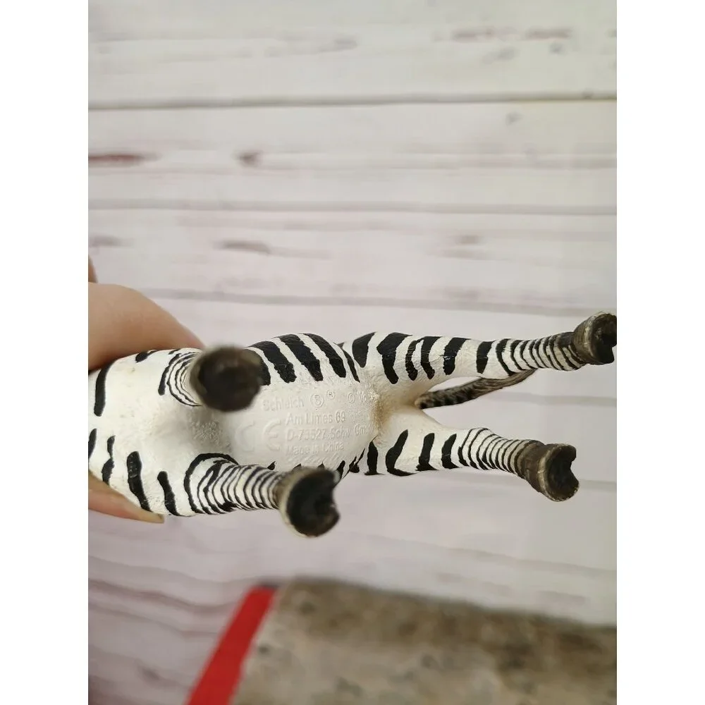 Schleich Zebra Figurine Realistic Animal Toy Collectible Black & White Hand-Pain